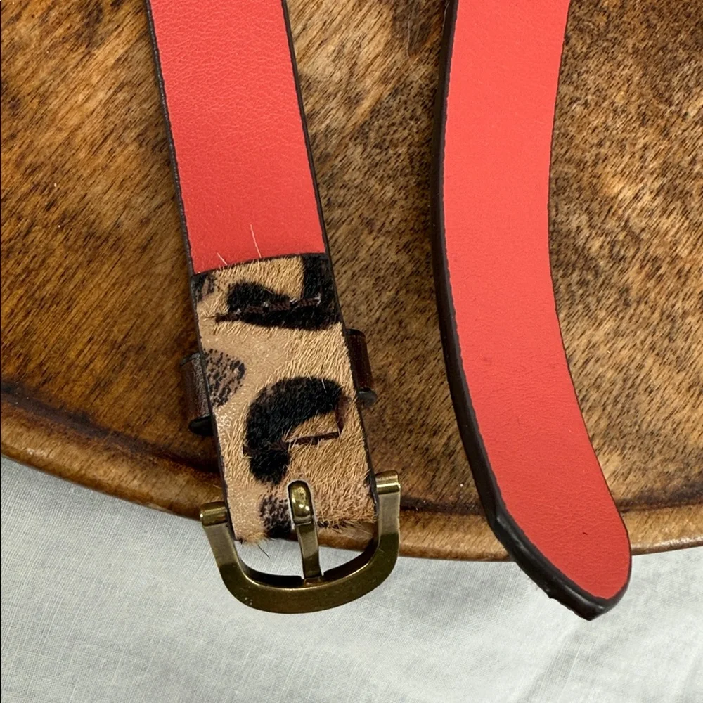 GAP Belt Wm Large Leopard Print Calf Hair Red Faux Leather Interior Thin Animal